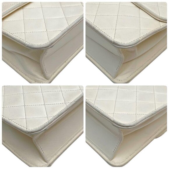 Authentic CHANEL Classic Single Flap Bag Quilted Matelasse Lambskin White Purse - Picture 9 of 15
